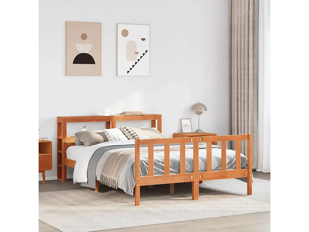 Holzbettgestell 160x200 cm, wachsbraun, ohne Matratze-FURNIAVENA