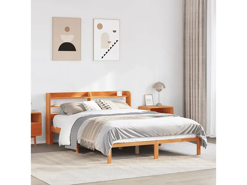 Holzbettgestell mit Kopfteil 150x200 cm Wachsbraun-FURNIAVENA
