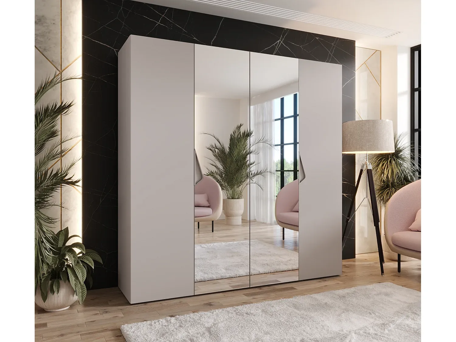 Moderner Kleiderschrank mit Drehtüren und eleganten Griffen-FURNIAVENA