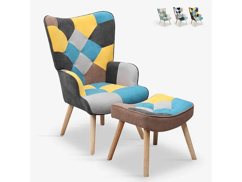 Bequemer Sessel mit Fußhocker im skandinavischen Stil-FURNIAVENA