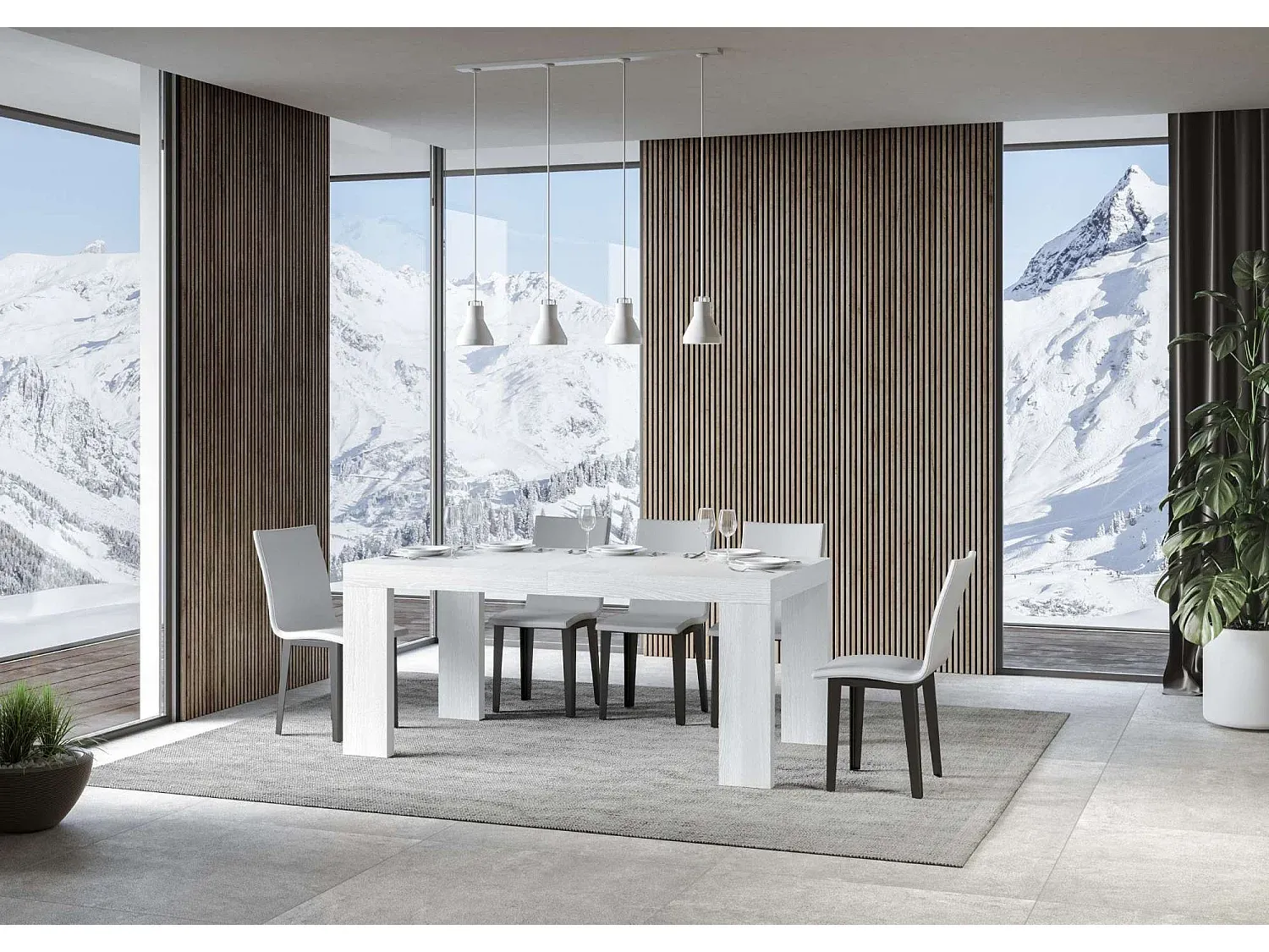 Moderner Ausziehtisch in Weiß, Esche, 90x180/284 cm-FURNIAVENA
