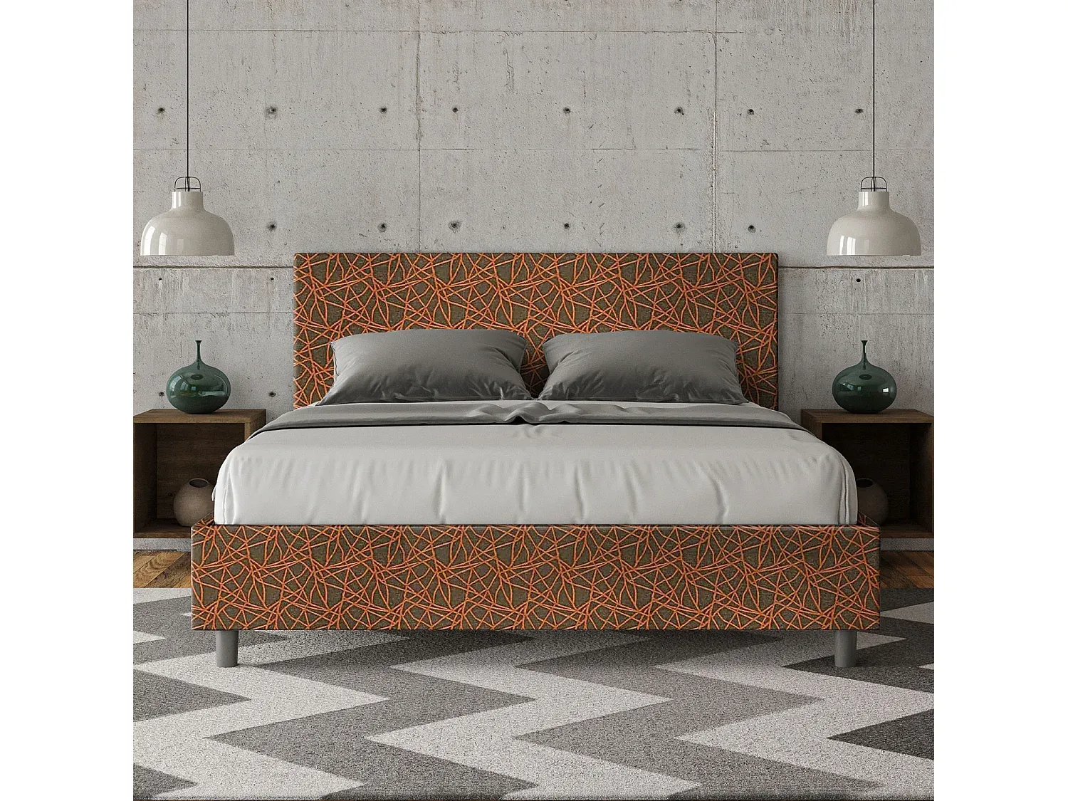 Gepolstertes Bett 160x190 mit Stoffbezug in Orange-FURNIAVENA