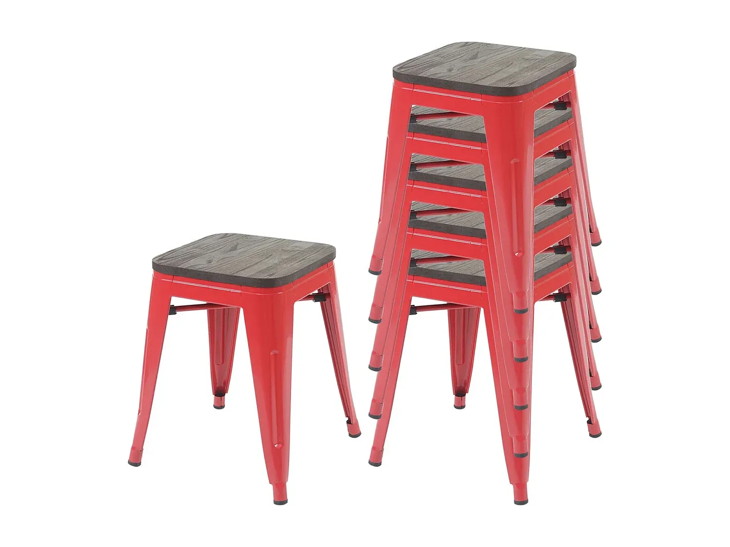 Moderner Barhocker im Set mit Holzsitz, Rot-FURNIAVENA