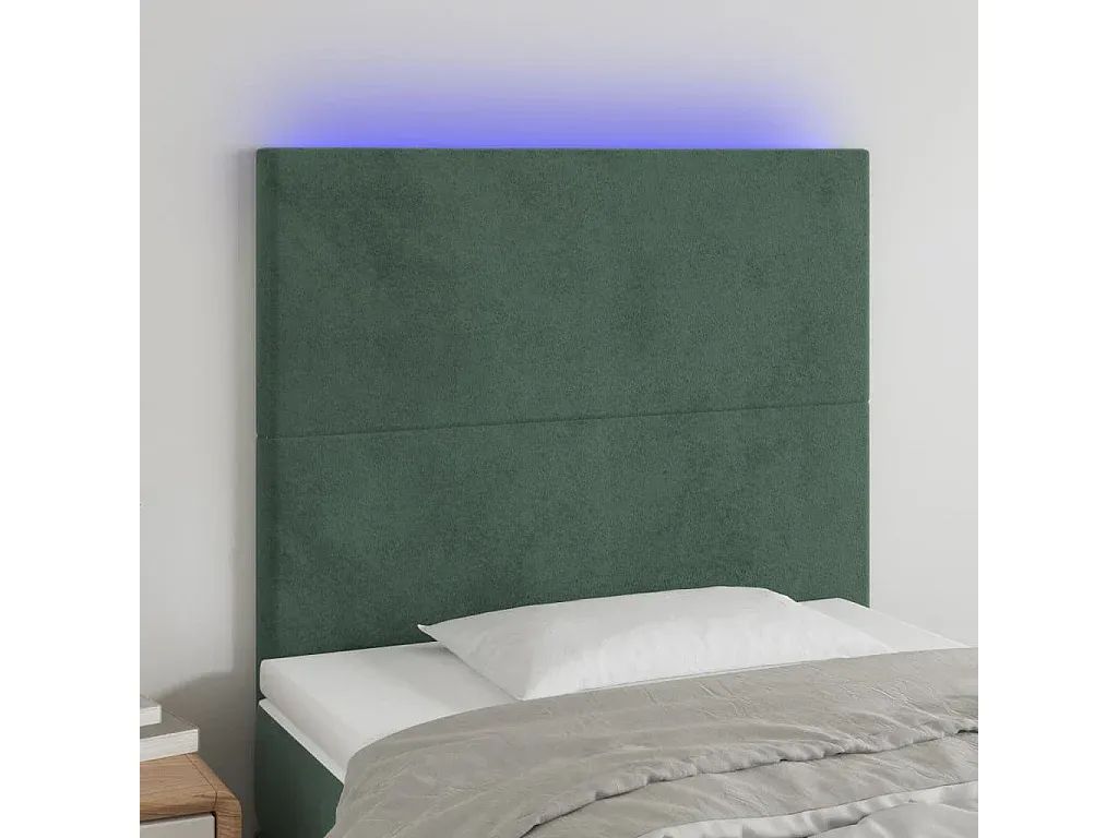 Samt Bettkopfteil mit LED in Dunkelgrün, 80x5x118/128 cm-FURNIAVENA