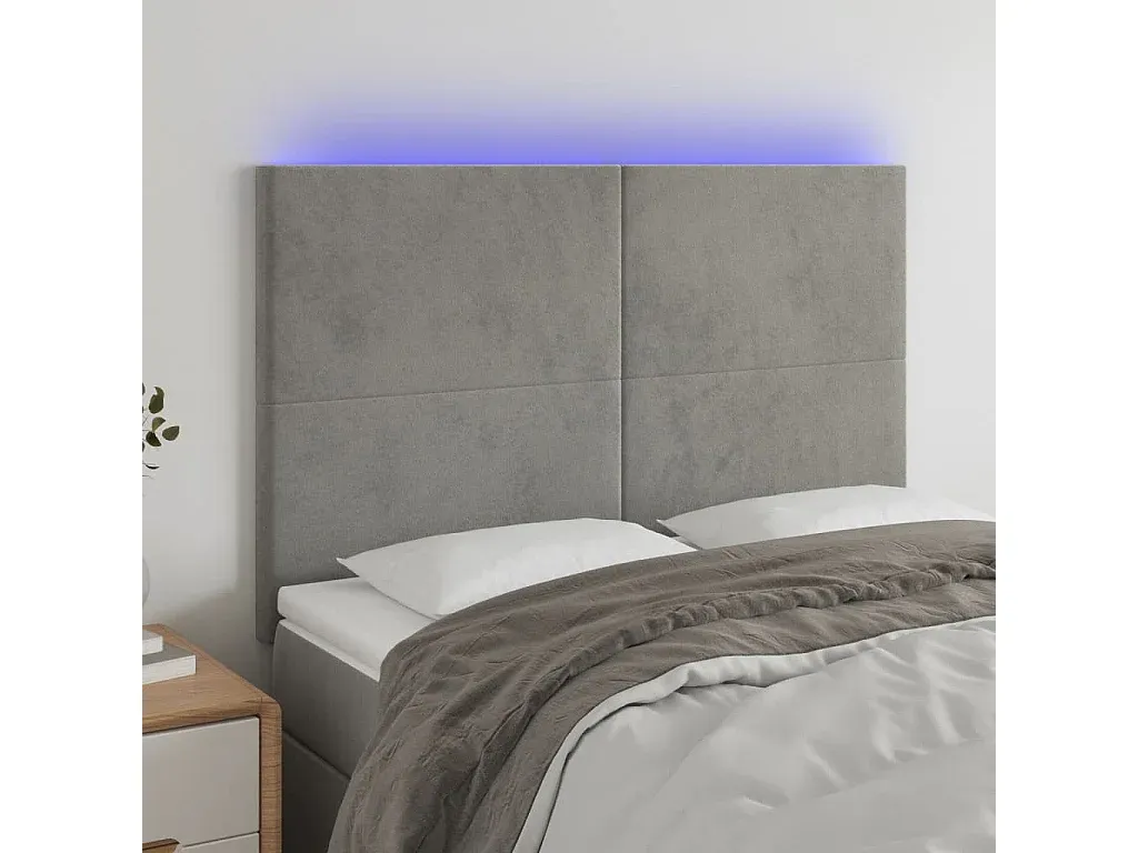 Hellgraues gepolstertes Kopfteil aus Samt, 144x5x118/128 cm-FURNIAVENA