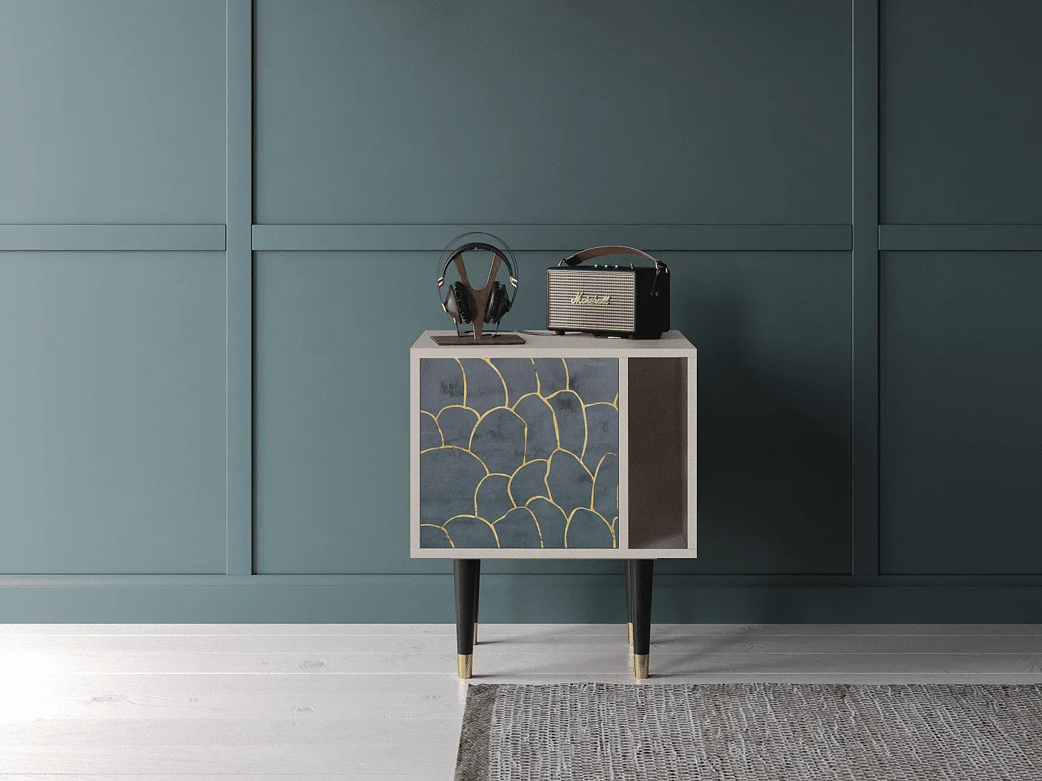 Moderner Nachttisch mit Stauraum, Blau-FURNIAVENA