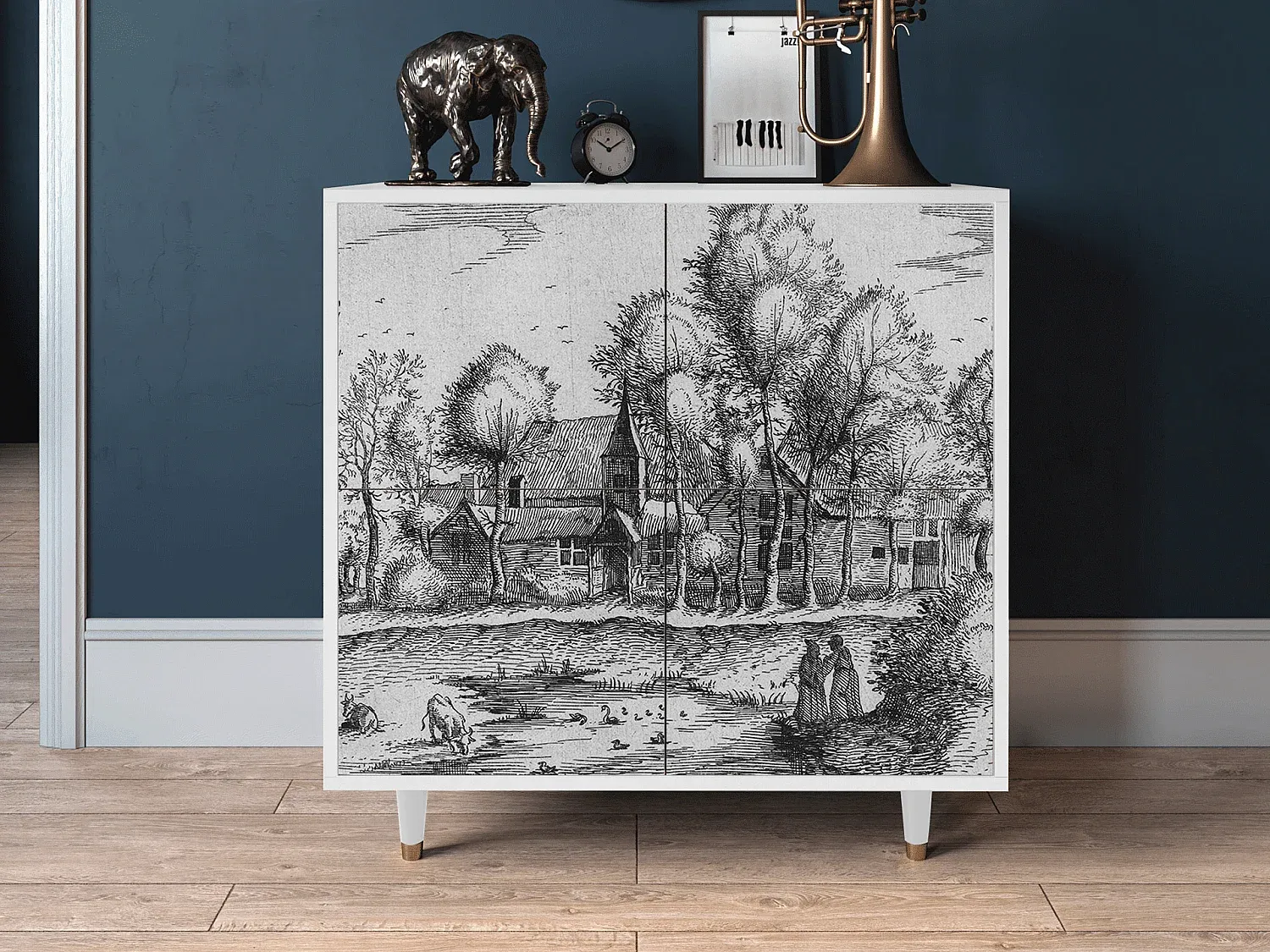 Moderner Sideboard mit Stauraum, Weiß, 94x96x48 cm-FURNIAVENA