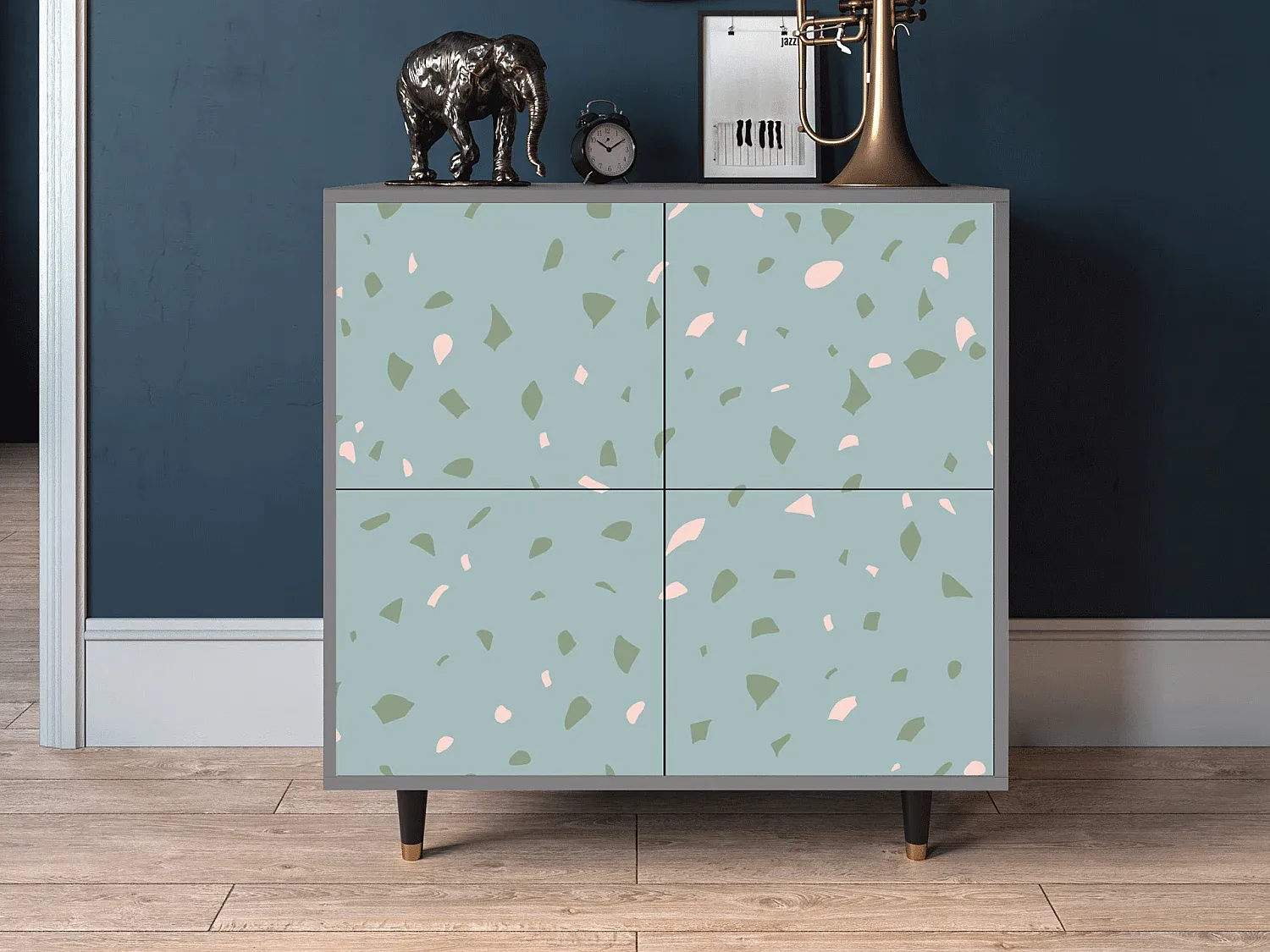 Moderner Sideboard mit Stauraum, Blau und Grau, 94x96x48 cm-FURNIAVENA