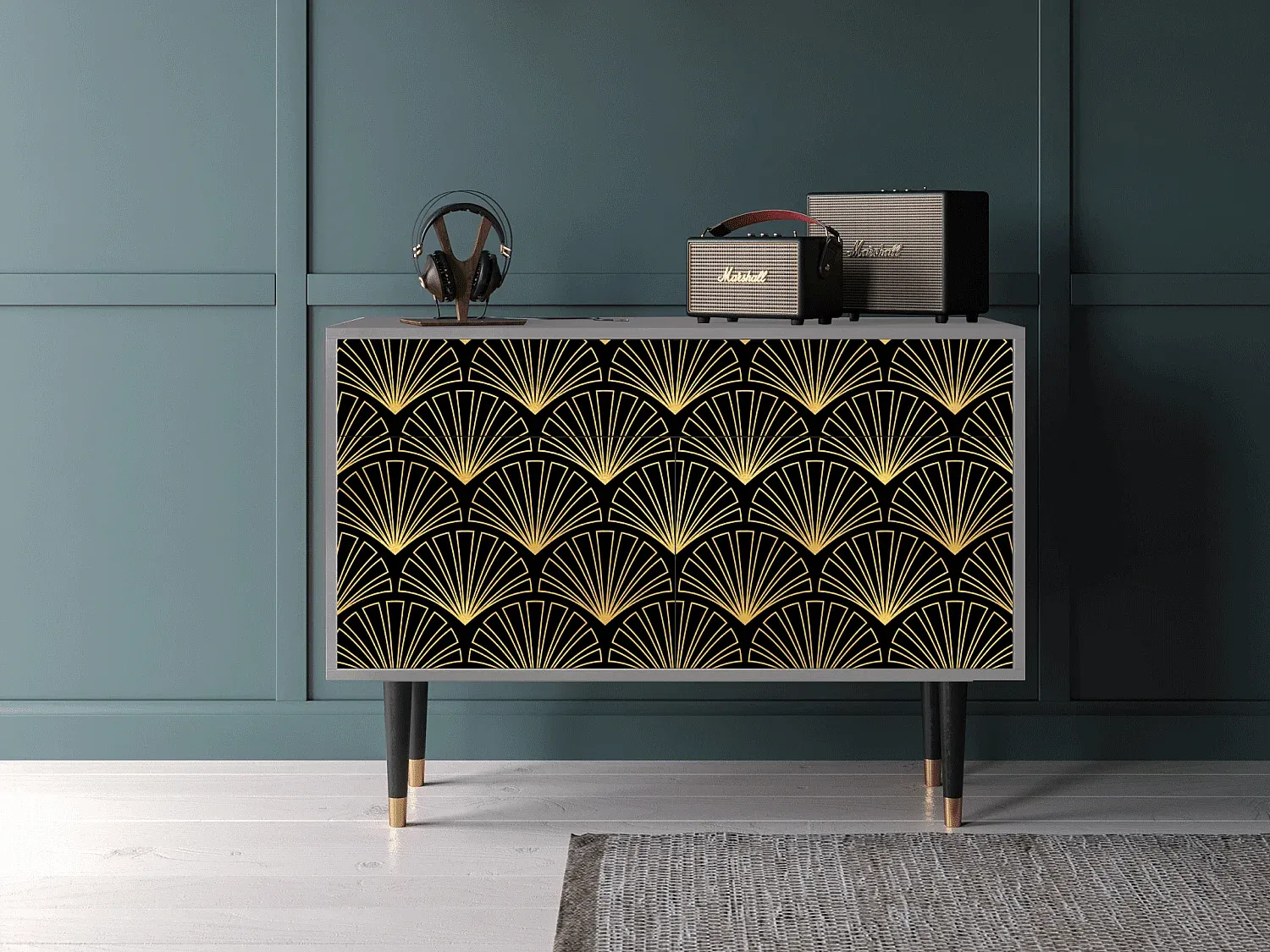 Moderner Sideboard in Grau, 115x85x48 cm-FURNIAVENA