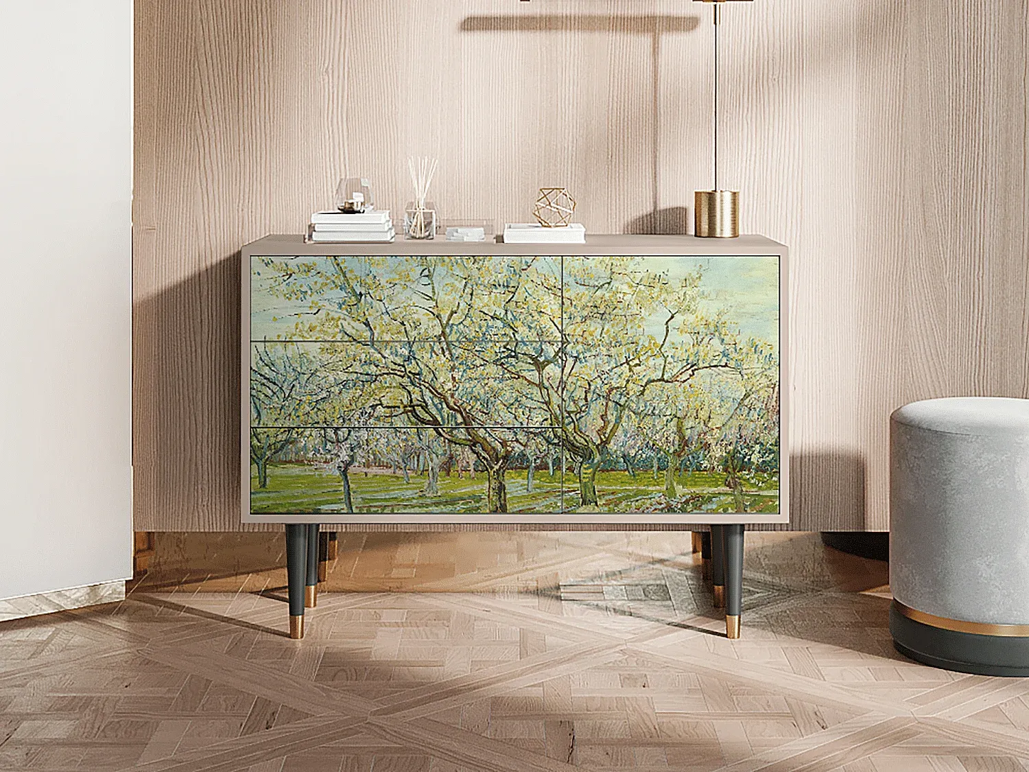 Moderner Sideboard mit Stauraum, Weiß und Latte-FURNIAVENA
