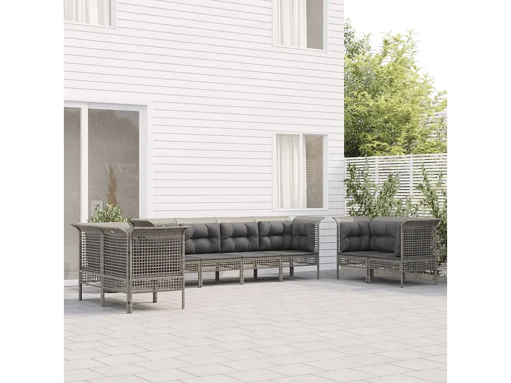 Gartenmöbel-Set aus Poly Rattan mit Kissen Grau-FURNIAVENA