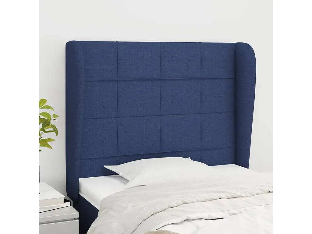 Polsterkopfteil mit Ohren in Blau, verstellbar-FURNIAVENA