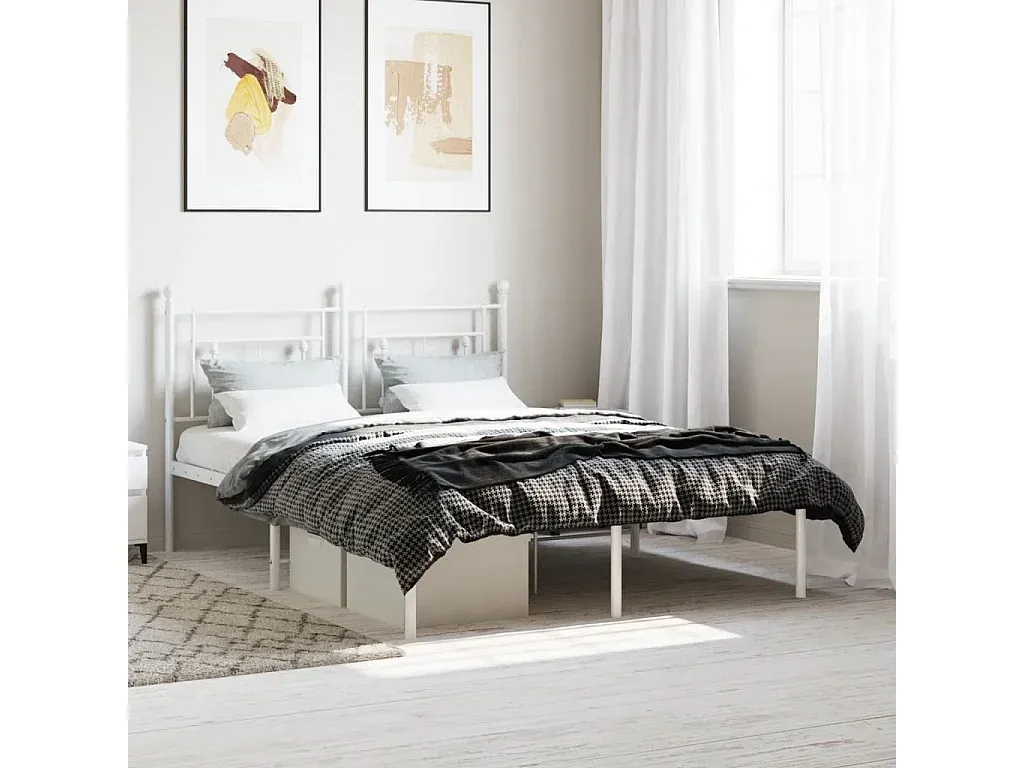 Metallbett mit Kopfteil Weiß 140x190 cm-FURNIAVENA