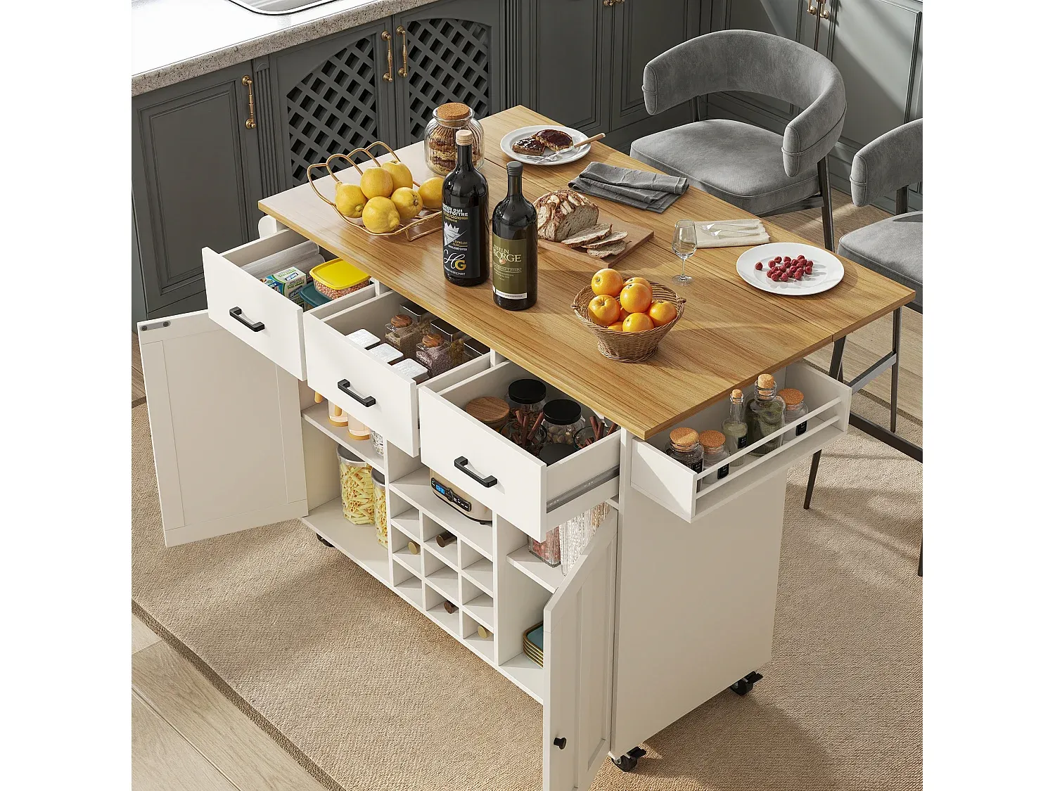 Elegantes Bar-Sideboard mit Rollwagen und Klapptablett-FURNIAVENA