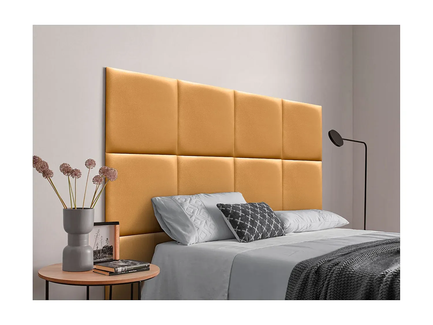 Luxuriös gepolstertes Kopfteil aus Kunstleder in Gold, 180 cm-FURNIAVENA