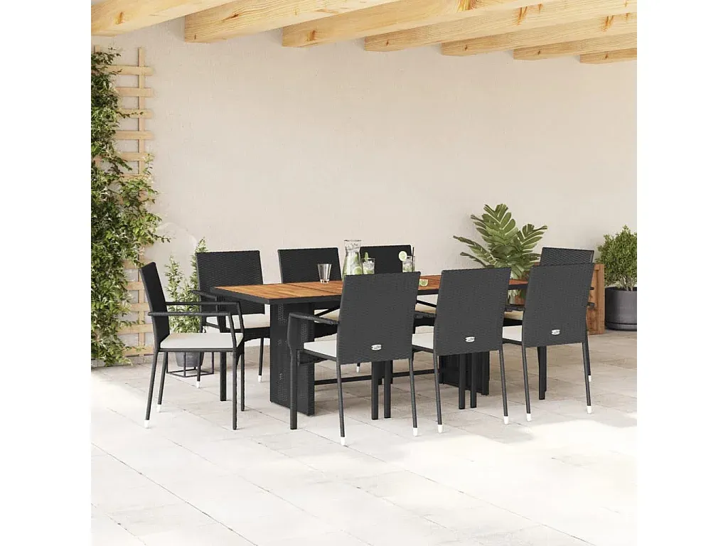 9-teilige Garten-Sitzgruppe mit Kissen Schwarz Rattan-FURNIAVENA