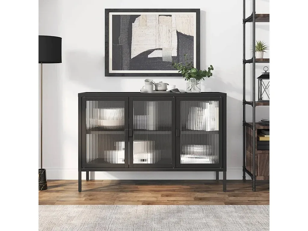 Kompaktes Sideboard aus Glas und Stahl in Schwarz-FURNIAVENA