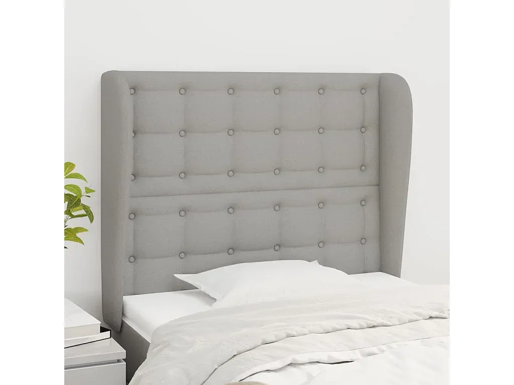 Stoff Kopfteil mit Ohren in Hellgrau 83x23x118/128 cm-FURNIAVENA