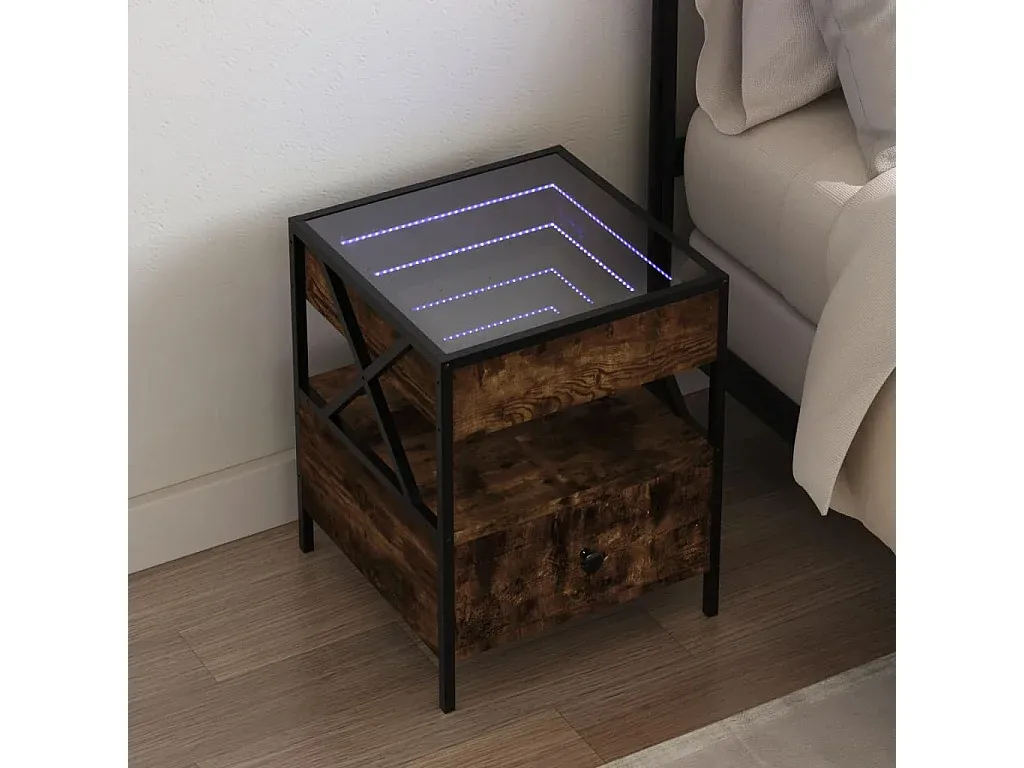 Moderner LED-Nachttisch aus Rächereiche 40x40x51 cm-FURNIAVENA