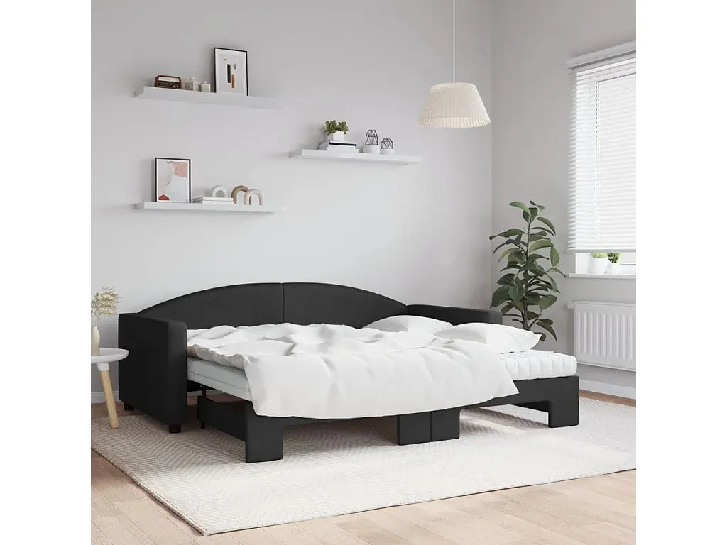 Ausziehbares Tagesbett mit Matratzen 90x190 cm Schwarz-FURNIAVENA