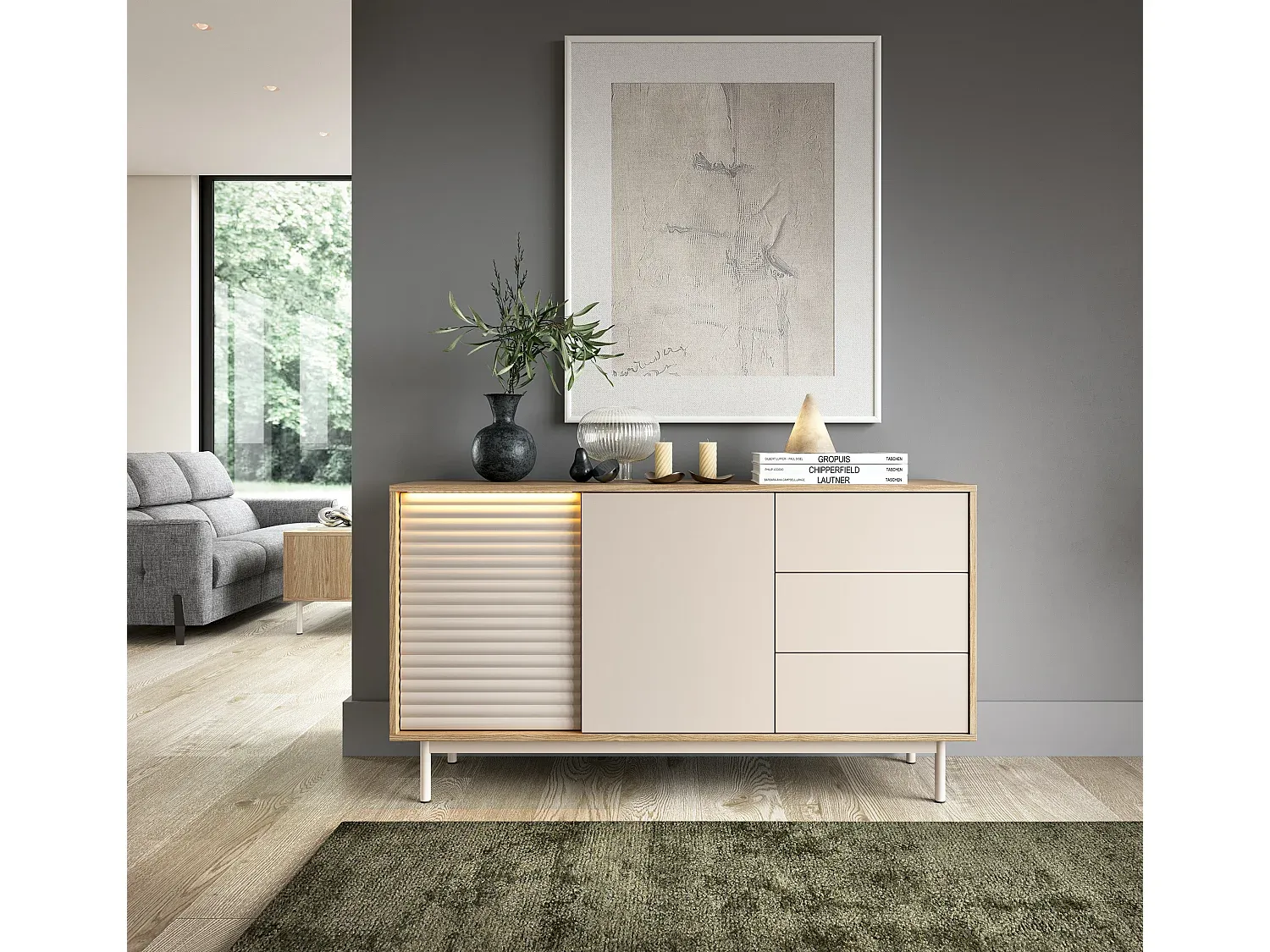 Moderne Kommode mit Eiche und Kaschmir-FURNIAVENA