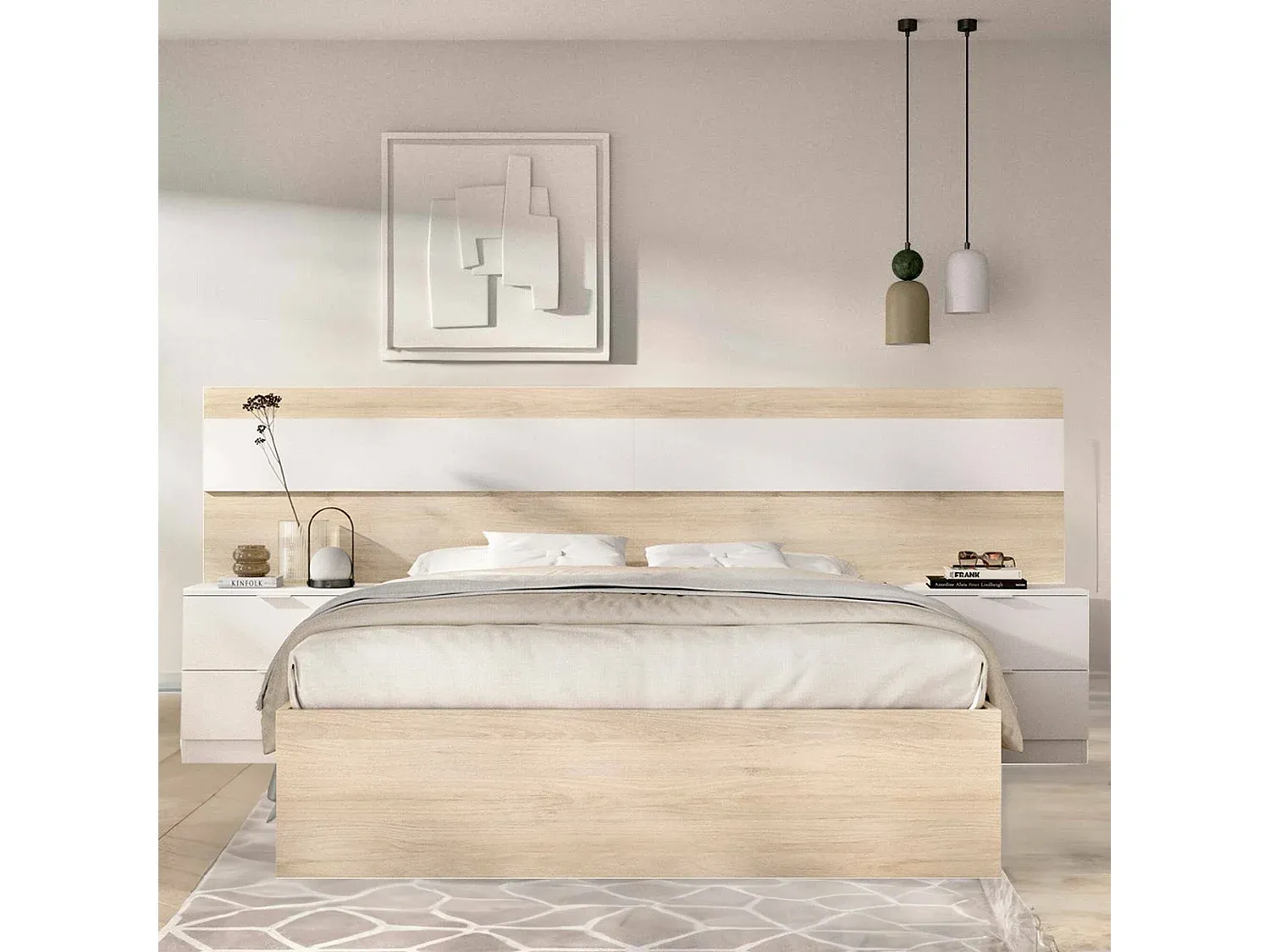 Modernes Doppelbett mit Eichenholz und Weiß-FURNIAVENA
