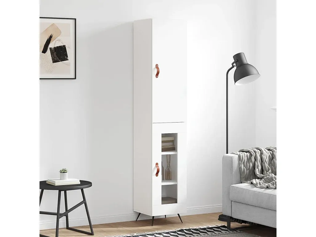 Schmales Weißes Highboard aus Holzwerkstoff-FURNIAVENA