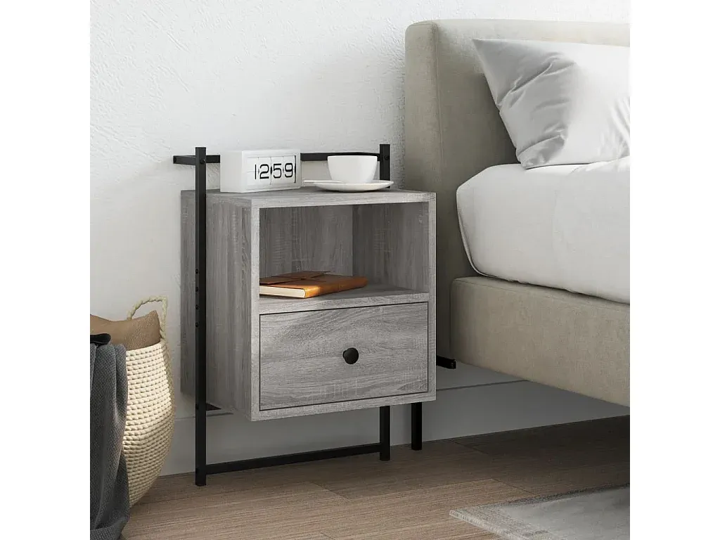 Moderner Wand-Nachttisch in Grau mit Stauraum-FURNIAVENA