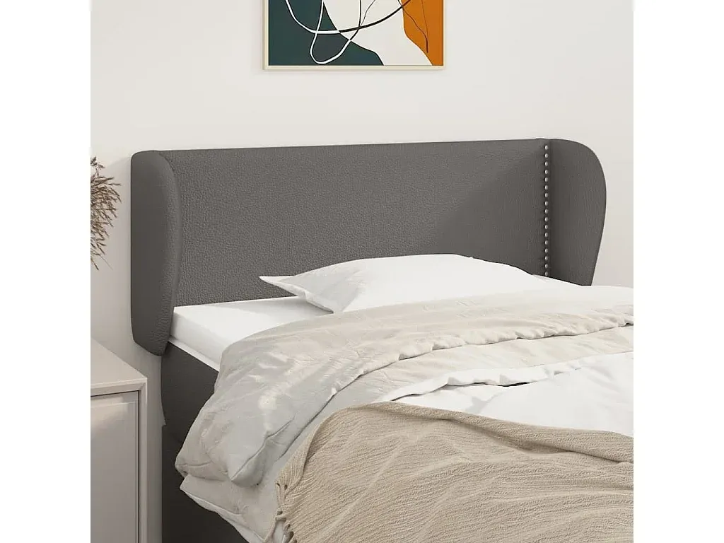 Gepolstertes Kopfteil mit Ohren in Grau 103x23x78/88 cm-FURNIAVENA