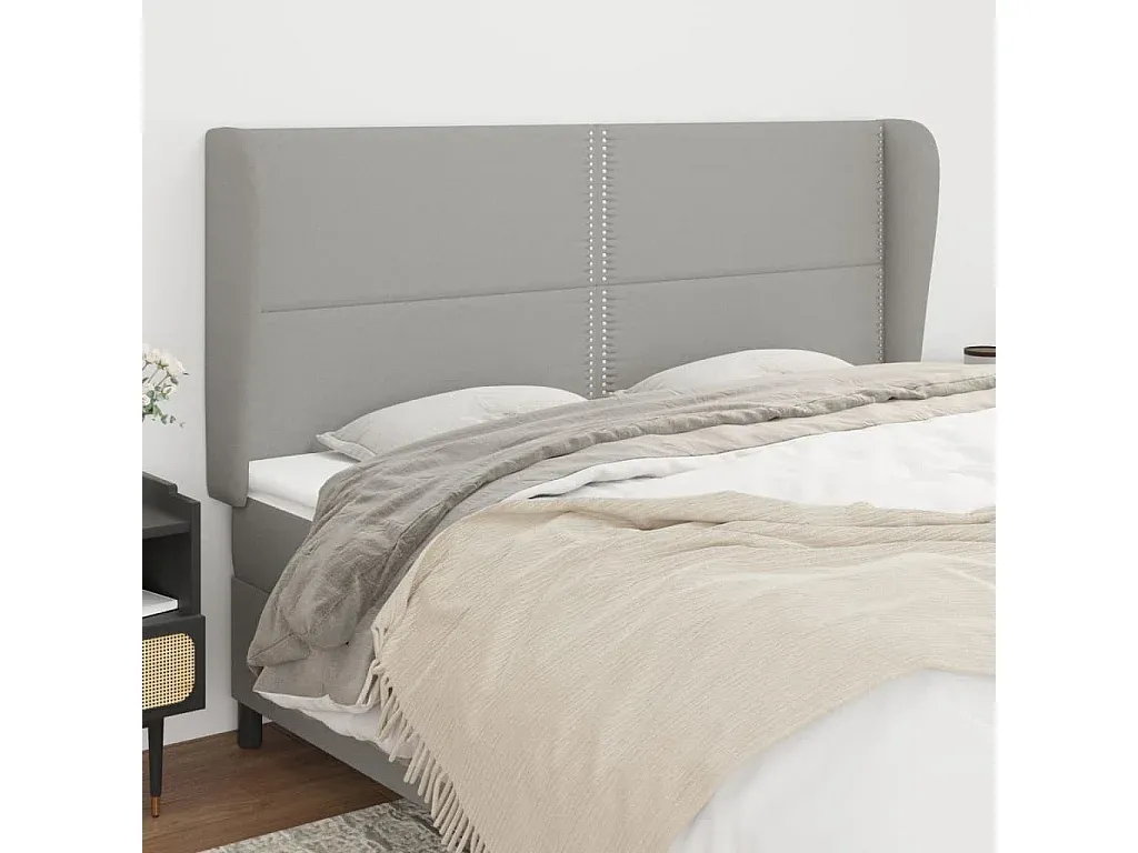 Verstellbares Bett-Kopfteil mit Ohren aus Stoff in Hellgrau 183x23x118/128 cm-FURNIAVENA