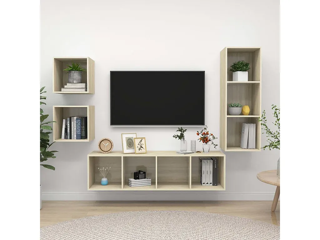 Moderner TV-Schrank im Set, Sonoma Eiche Holzoptik-FURNIAVENA