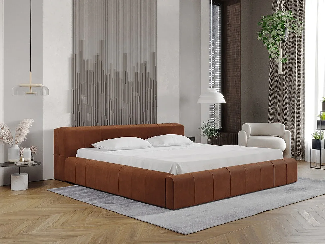 Polsterbett mit Stauraum - 180 x 200 cm - Samt - Braun-FURNIAVENA
