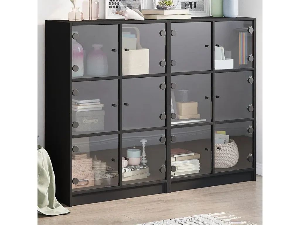 Schwarzes Bücherregal mit Türen aus Holzwerkstoff-FURNIAVENA