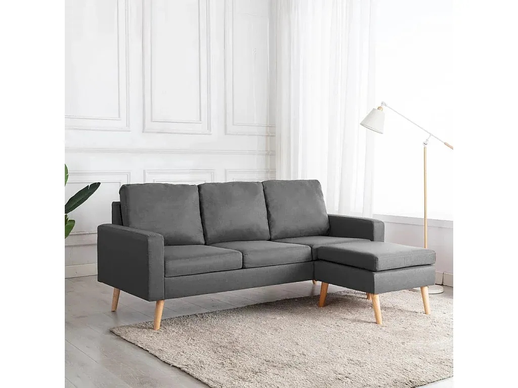 Gemütliches 3-Sitzer-Sofa mit Hocker in Hellgrau-FURNIAVENA