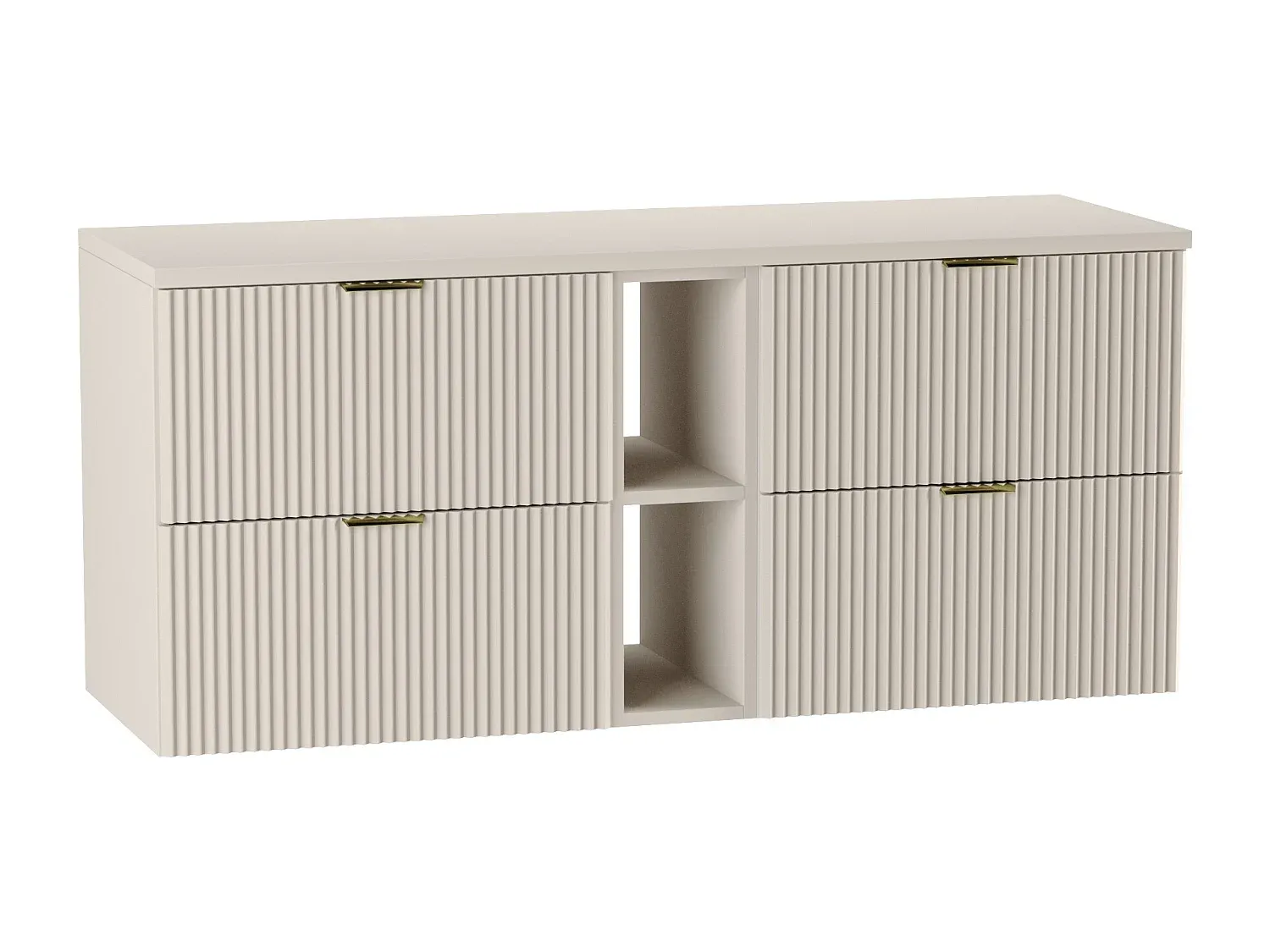 Moderner Waschtischunterschrank mit Regal, geriffelte Fronten, 140x60x47 cm, Kaschmir-FURNIAVENA