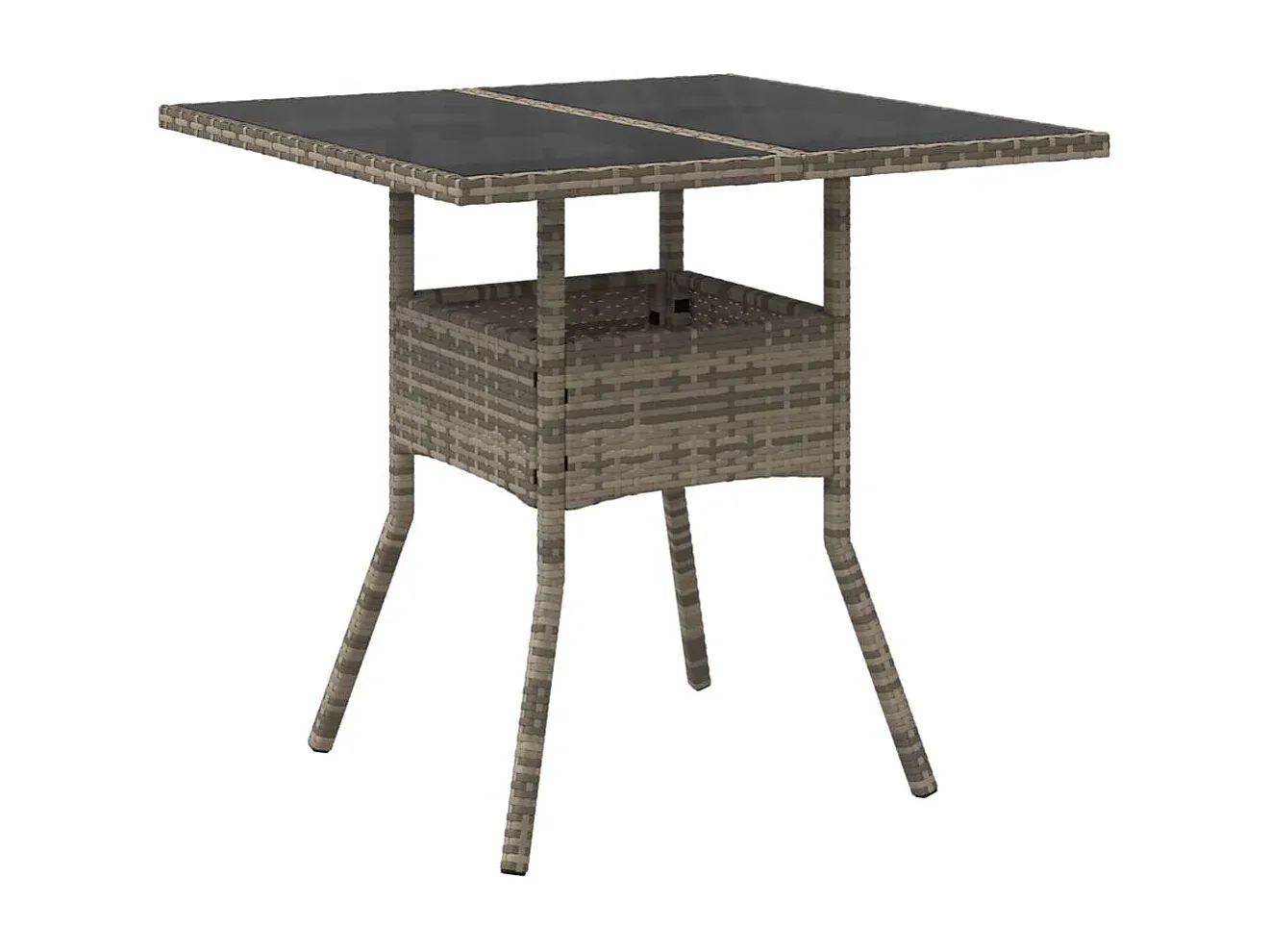 Moderner Gartentisch mit Glasplatte aus Polyrattan, Grau 80x80x75 cm-FURNIAVENA