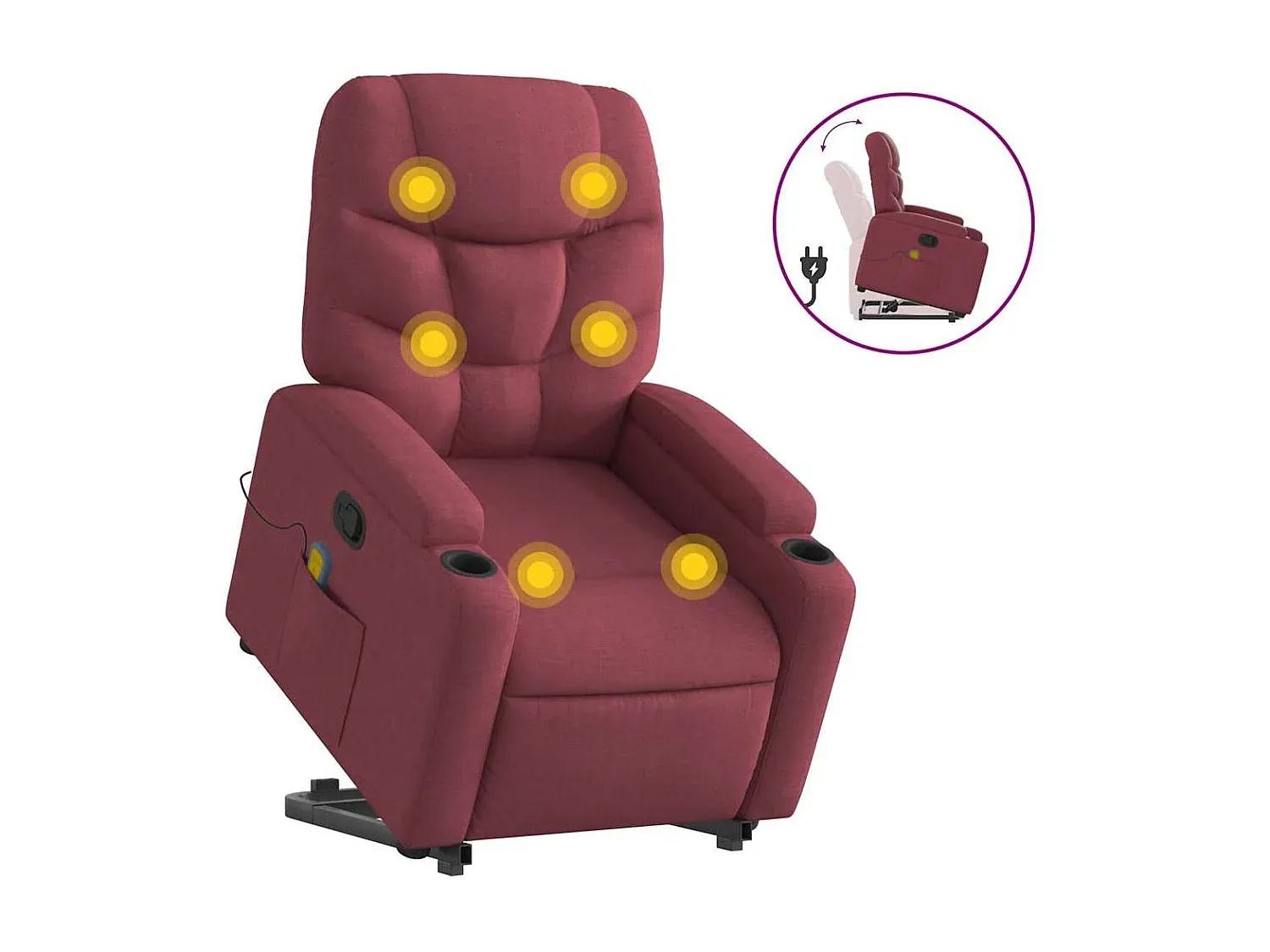 Elektrischer Massagesessel mit Heizung und Kippfunktion in Weinrot-FURNIAVENA