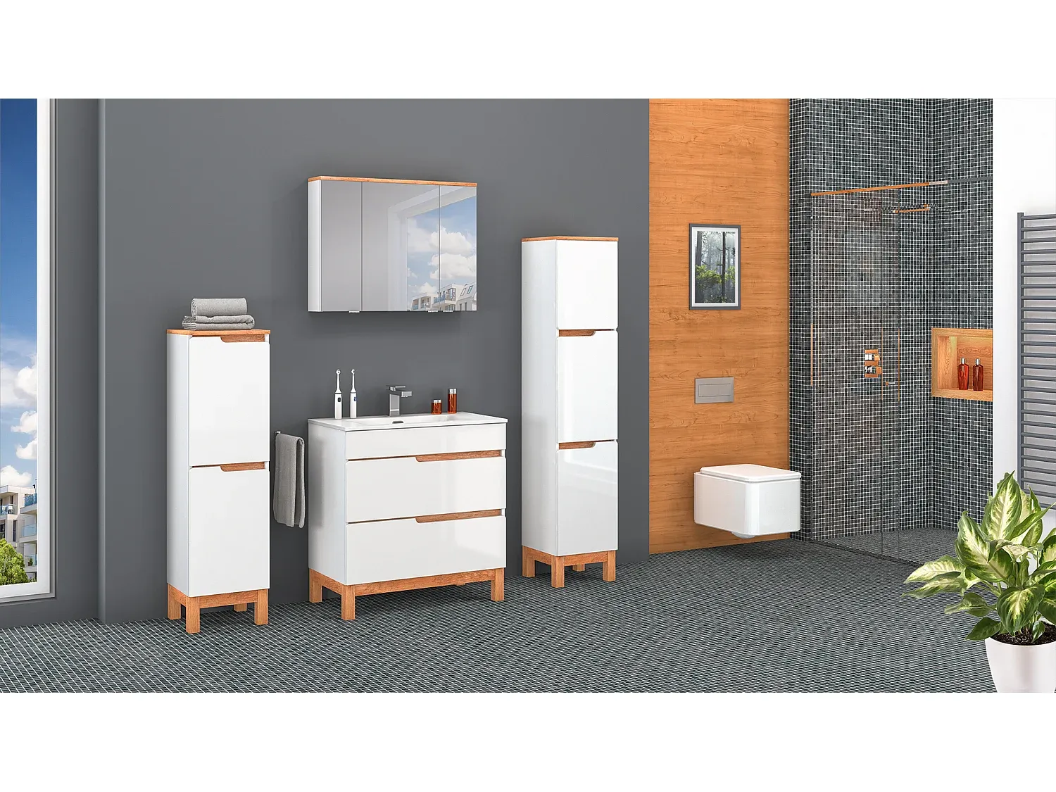 Badezimmermöbel-Set mit Waschbeckenunterschrank und Stauraum-FURNIAVENA