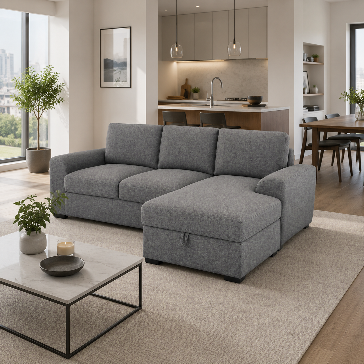 Modernes Ecksofa mit Stauraum-Ottomane und Stoffbezug-SelviaModern
