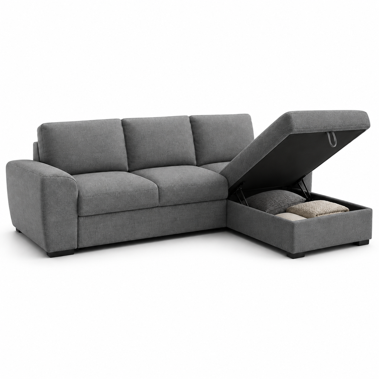Modernes Ecksofa mit Stauraum-Ottomane und Stoffbezug-SelviaModern