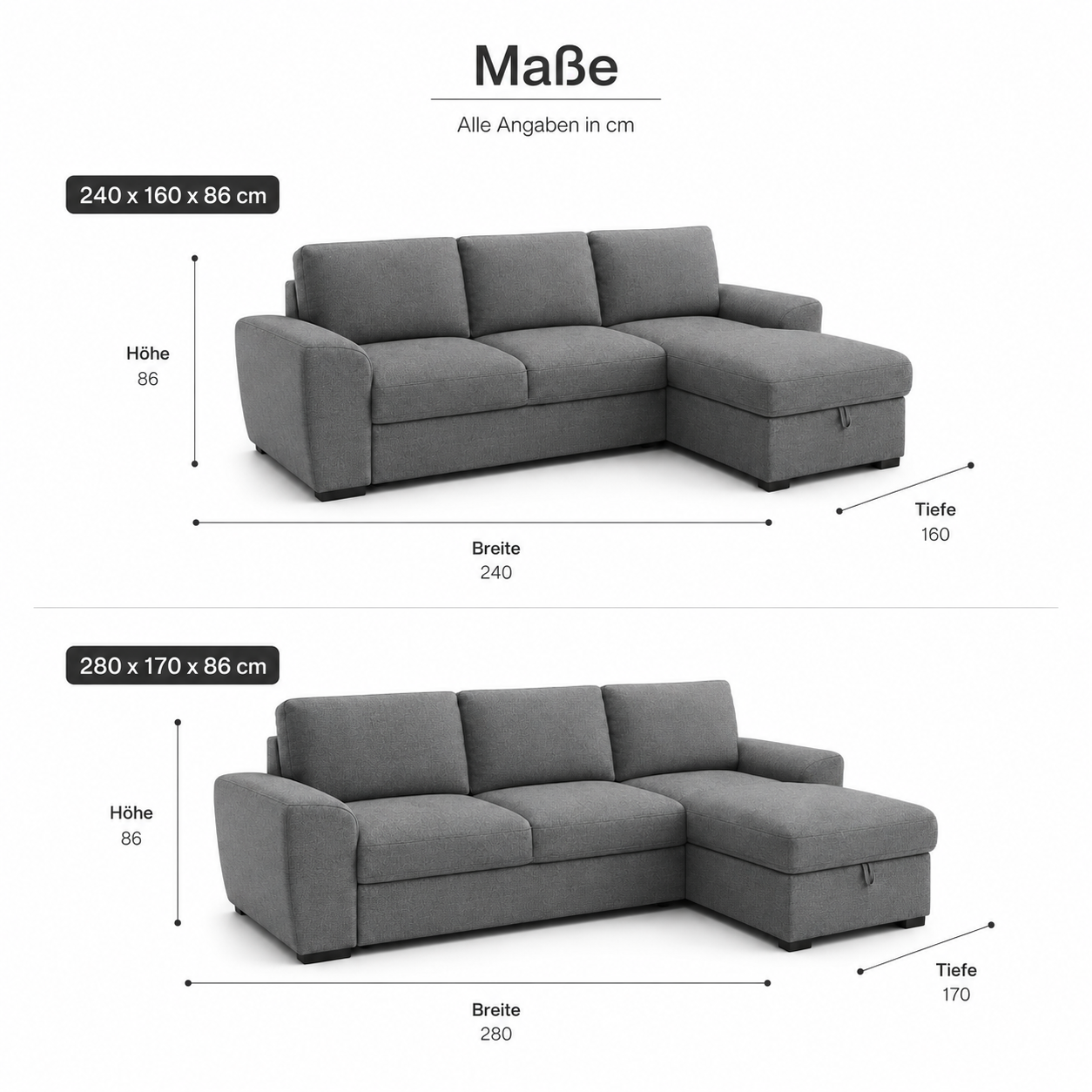 Modernes Ecksofa mit Stauraum-Ottomane und Stoffbezug-SelviaModern