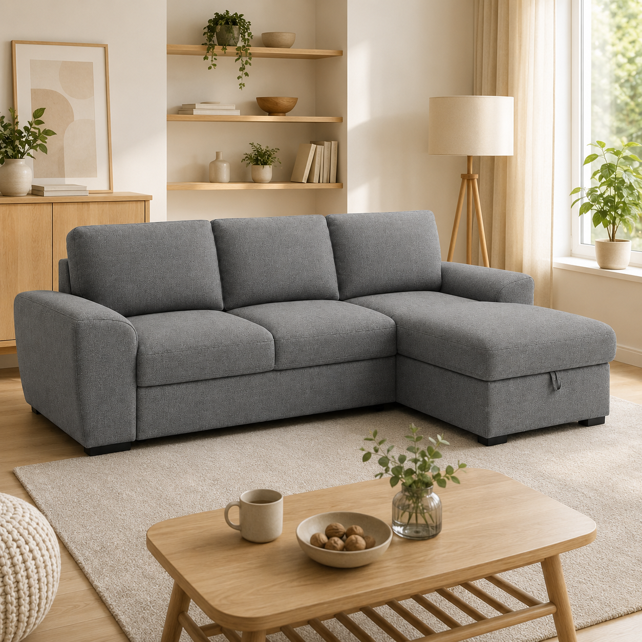 Modernes Ecksofa mit Stauraum-Ottomane und Stoffbezug-SelviaModern