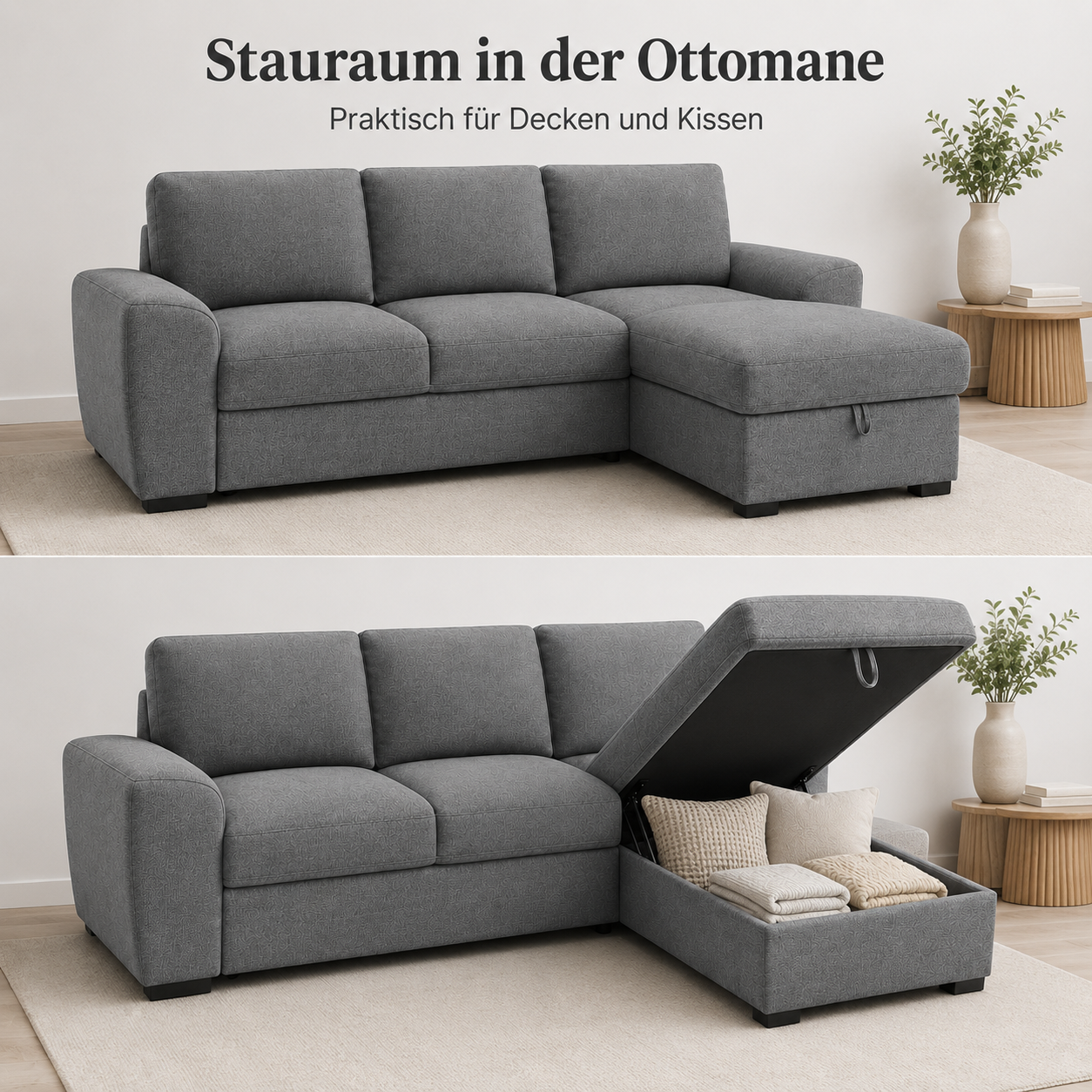 Modernes Ecksofa mit Stauraum-Ottomane und Stoffbezug-SelviaModern