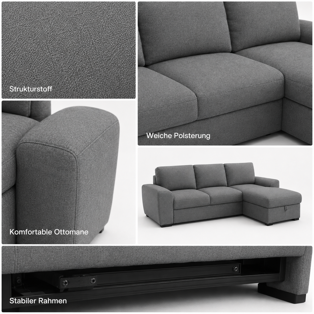 Modernes Ecksofa mit Stauraum-Ottomane und Stoffbezug-SelviaModern
