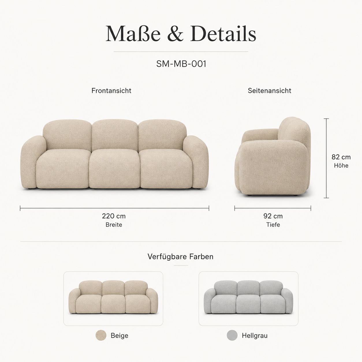 Nordisches modulares 3-Sitzer-Sofa mit weichen Linien-SelviaModern