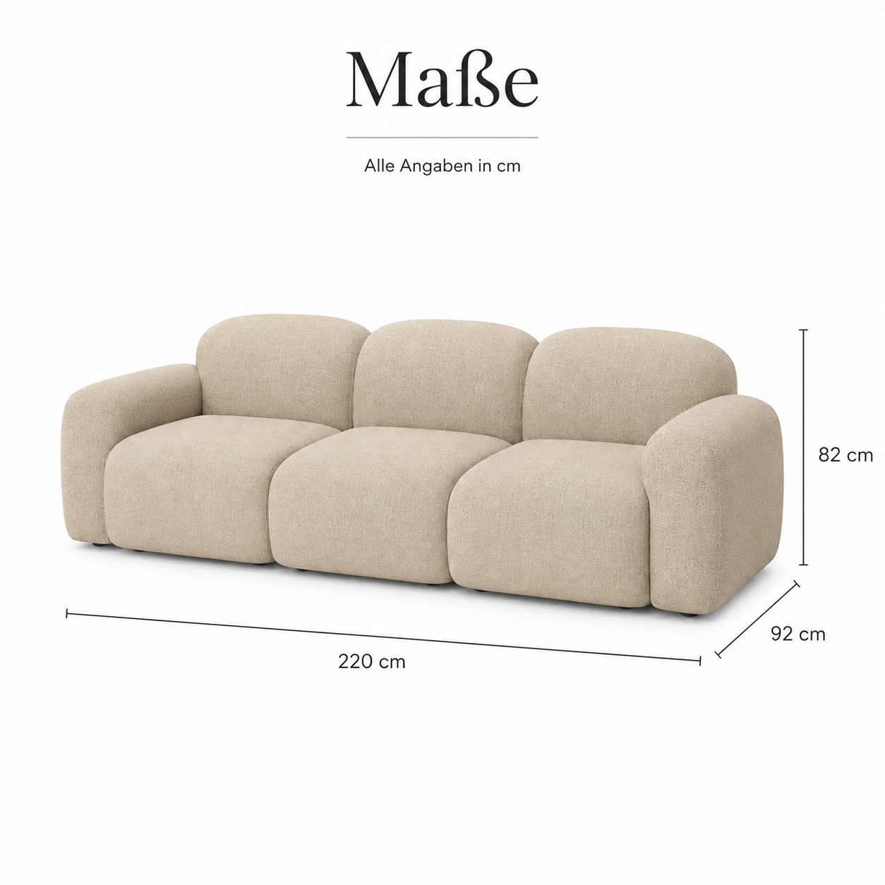Nordisches modulares 3-Sitzer-Sofa mit weichen Linien-SelviaModern