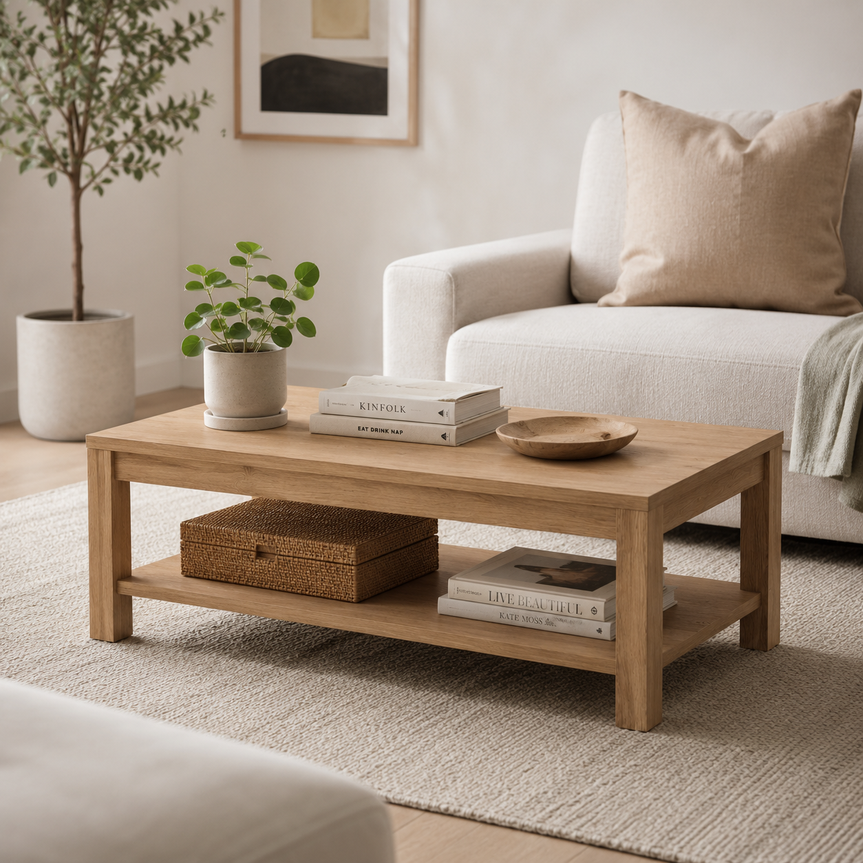 Minimalistischer Couchtisch 110 cm mit Ablage-SelviaModern