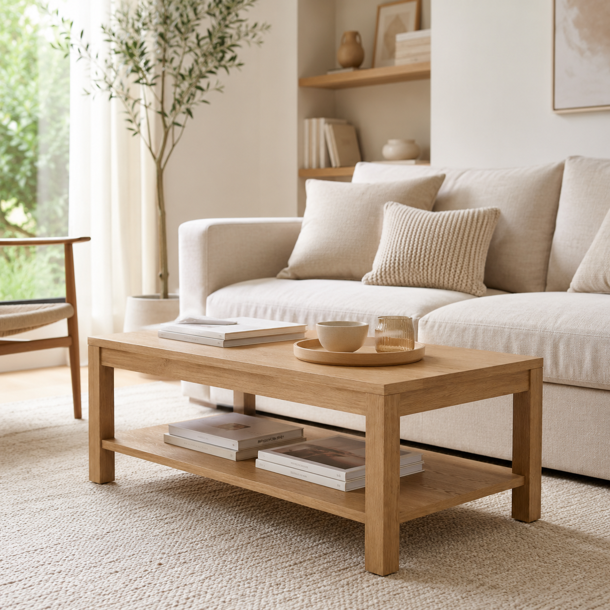 Minimalistischer Couchtisch 110 cm mit Ablage-SelviaModern