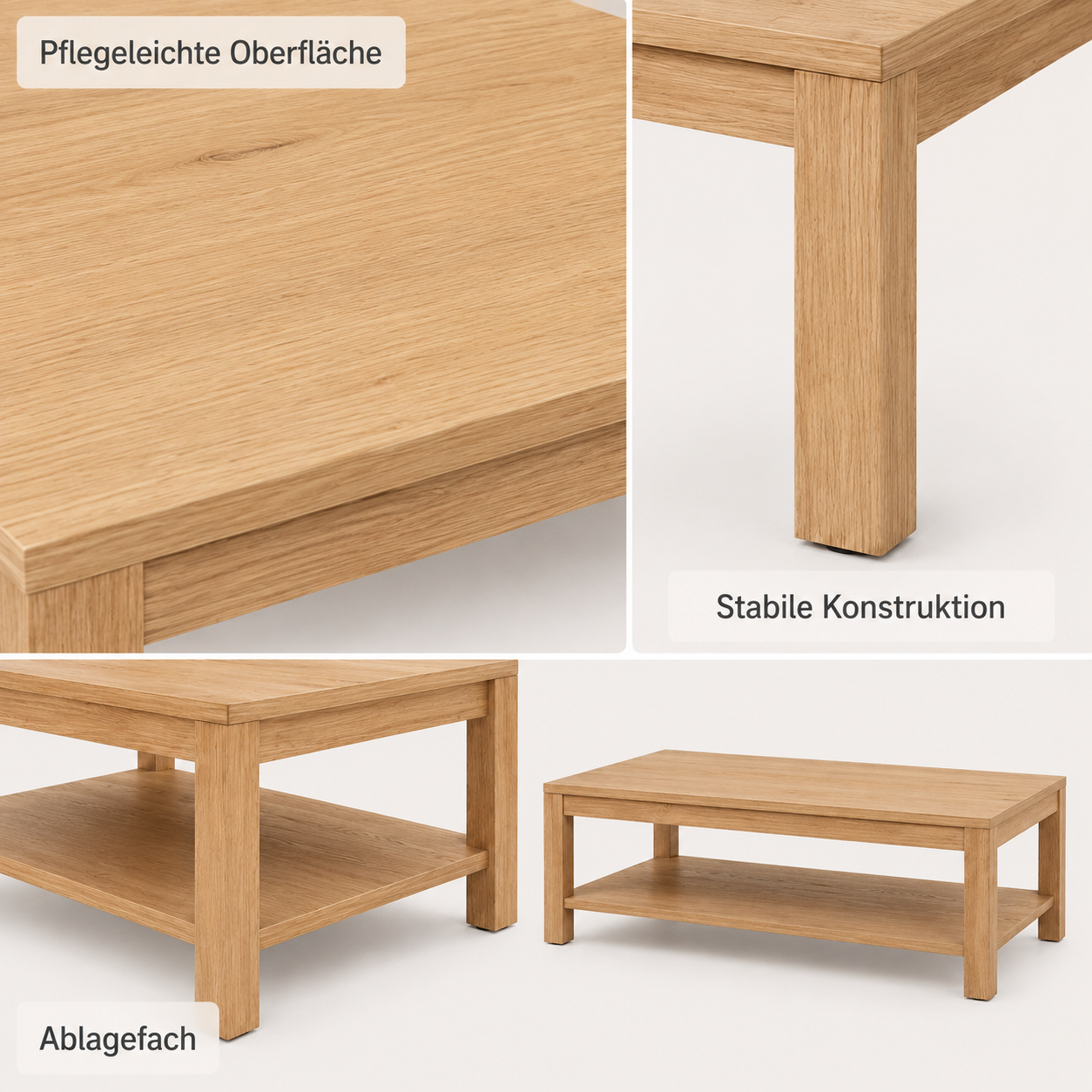 Minimalistischer Couchtisch 110 cm mit Ablage-SelviaModern