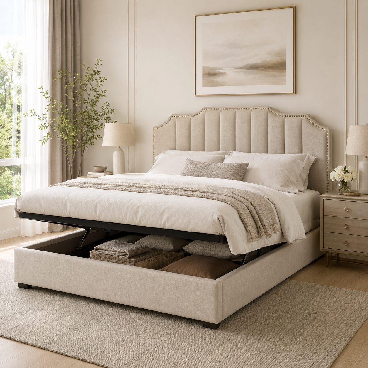 Polsterbett 180x200 cm mit Stauraum im Hotelstil-SelviaModern
